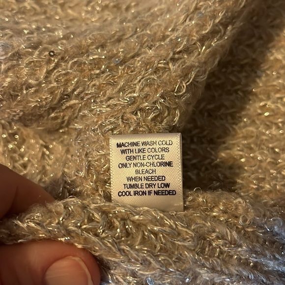 NWT-Birch NY-M-tan metallic-open front,knit, sequence, pattern, cardigan sweater - Picture 8 of 12